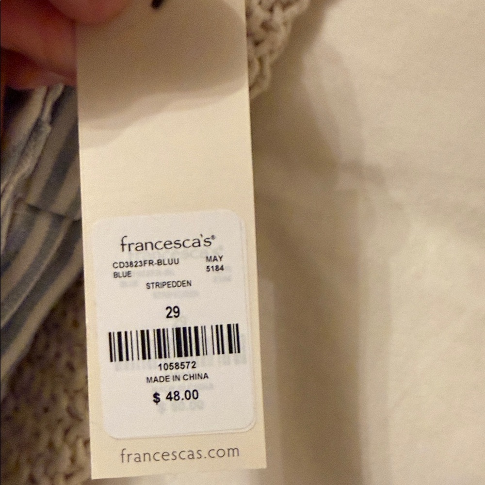 Francesca’s Light Blue Striped Jean Shorts - Picture 3 of 3